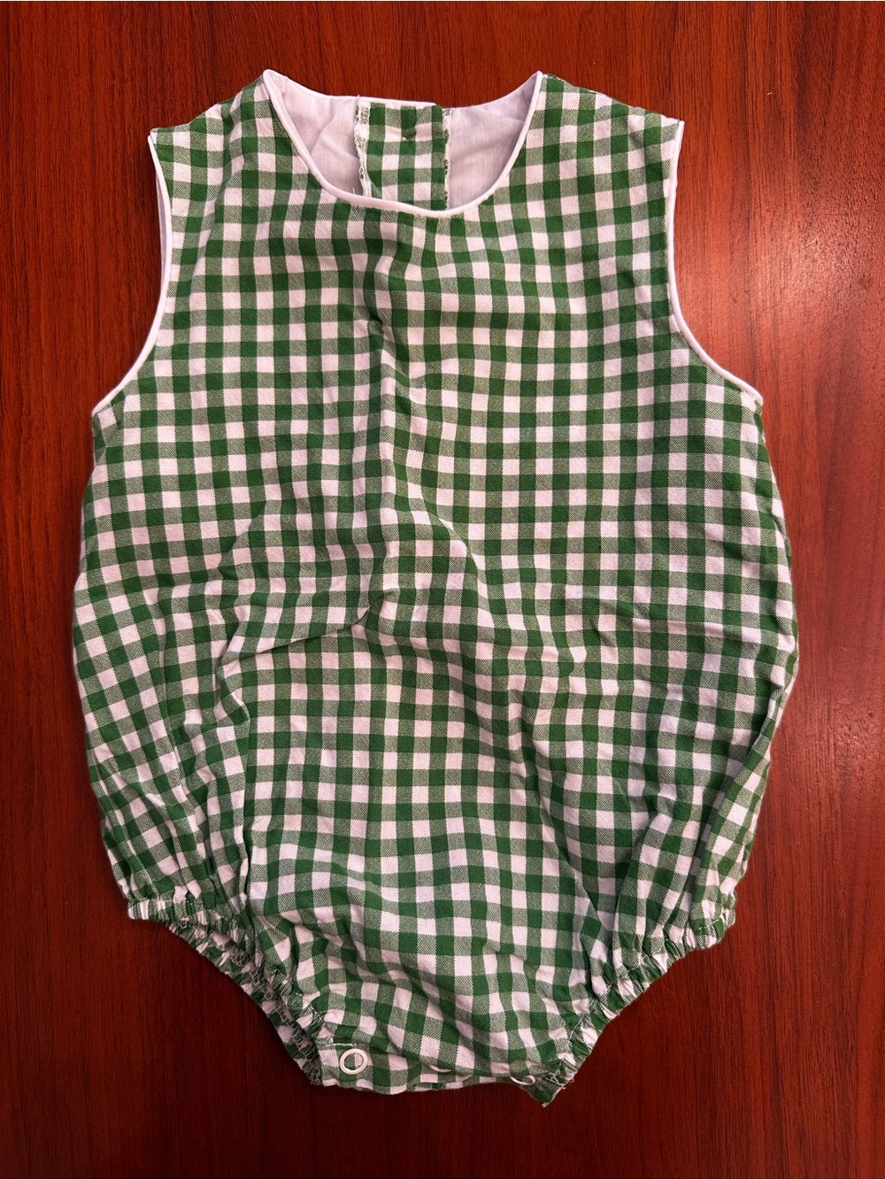 The Beaufort Bonnet Company Green and White Gingham Bubble Romper size 12-18